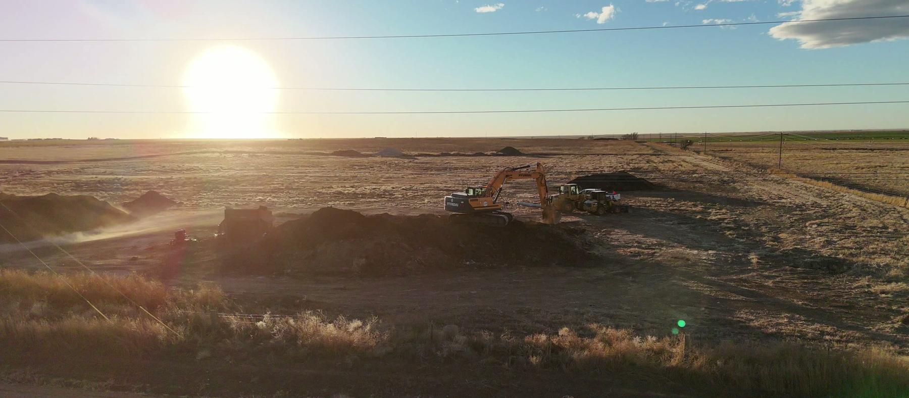 A Bermea Construction jobsite at sunset in the Texas Panhandle