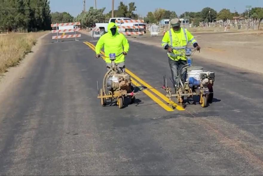 Centerline striping applied on a rural two lane road.
